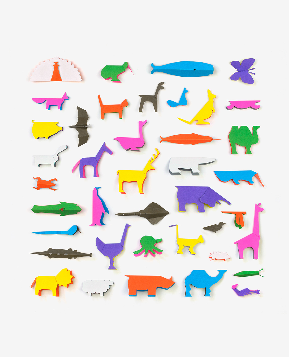 40 animaux colorés en origami extraits du livre Zoo in my hand de Inkyeong & Sunkyung Kim publié par les Éditions du livre