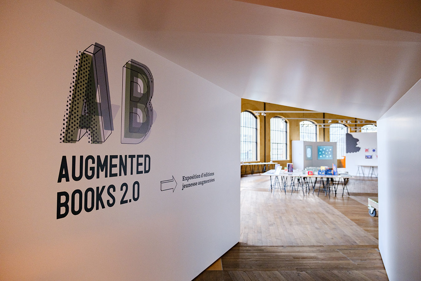 View of the entrance to the AB / Augmented Books 2.0 exhibition at Rotondes in Luxembourg